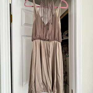 Aryn K 100% Silk Dress in Shimmering Taupe